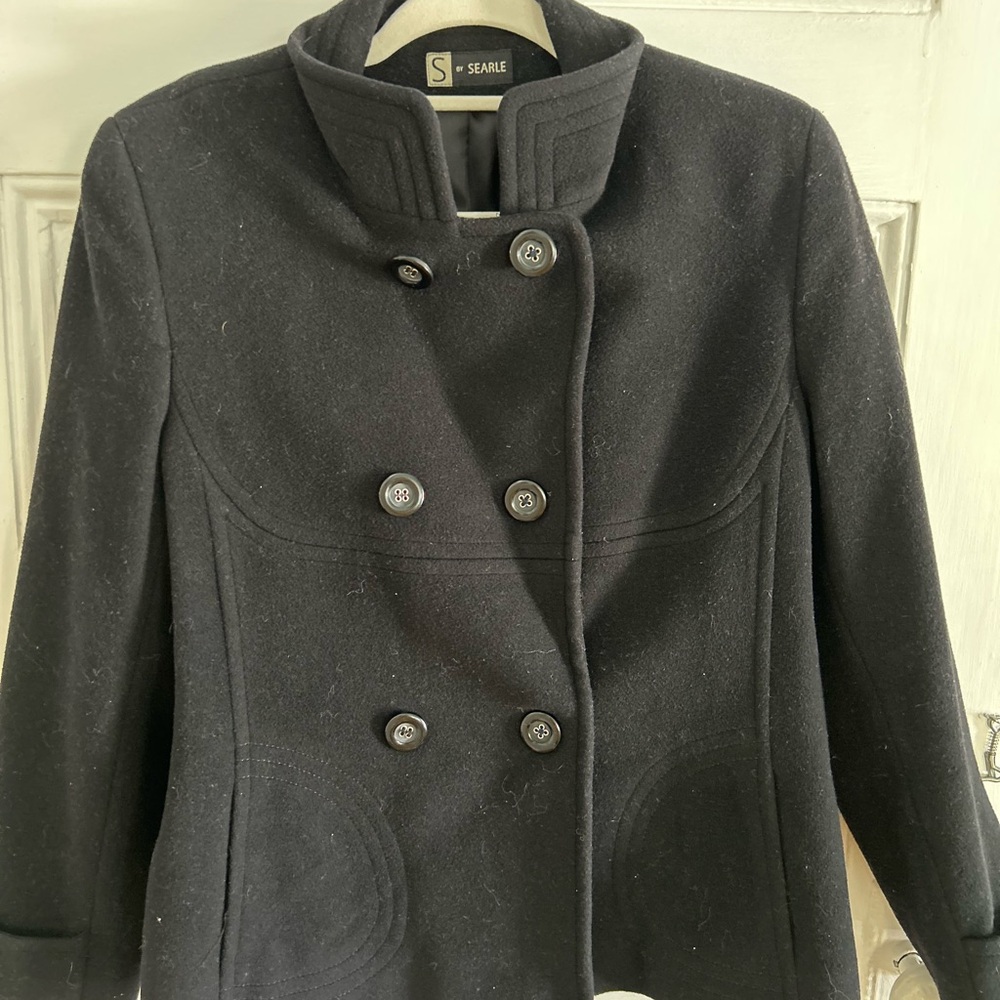 Searle Women's Elegant Black Pea Coat